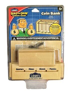 Lowes Build & Grow Coin Bank Educational Adult & Child Wood Project NEW Sealed!